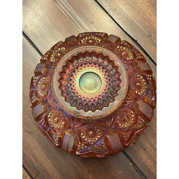 1970s Imperial Glass Mogul Variant Marigold Carnival Iridescent Cupped Bowl Ohio - Picture 6 of 7